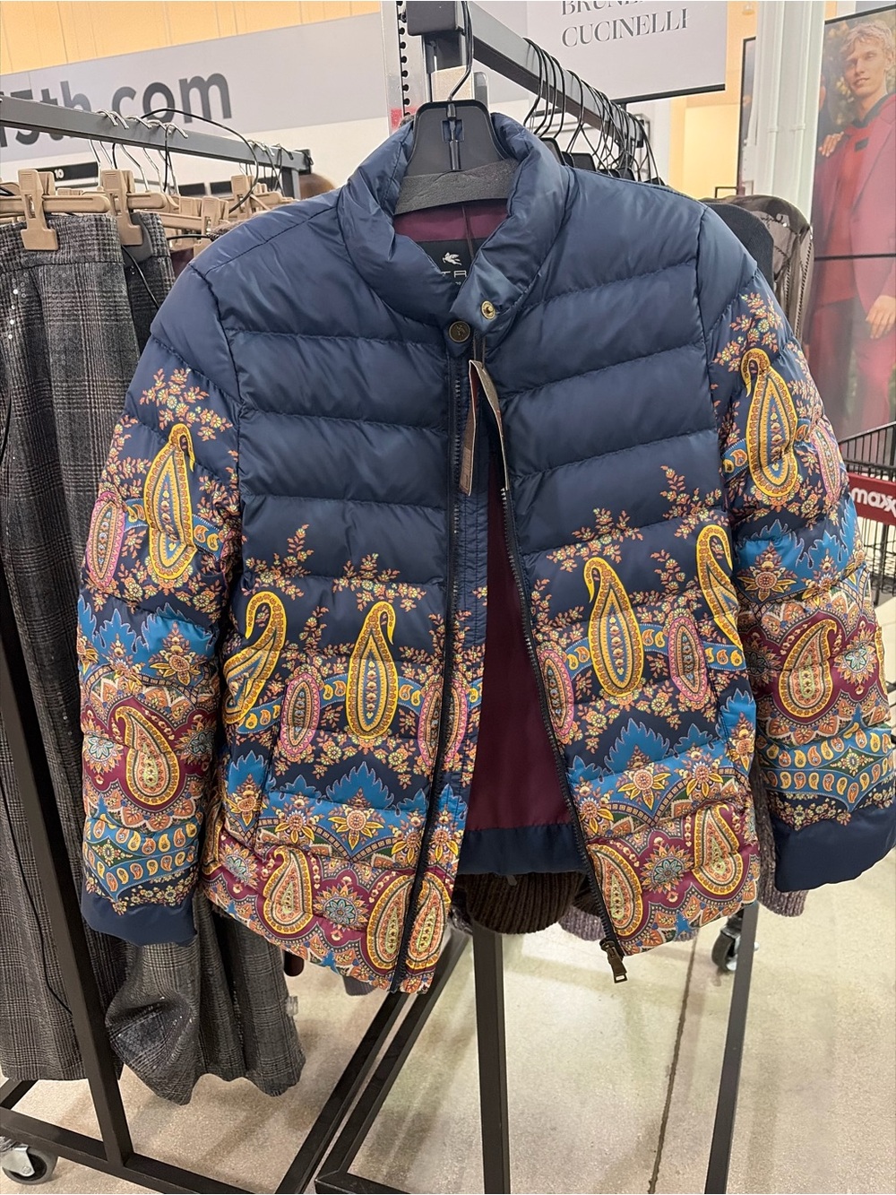 Women’s Navy Paisley Quilted Puffer Jacket